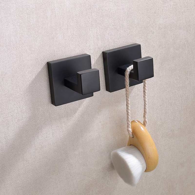 TASTOS Bath Towel Hooks Matte Black, 2 Pack Stainless Steel