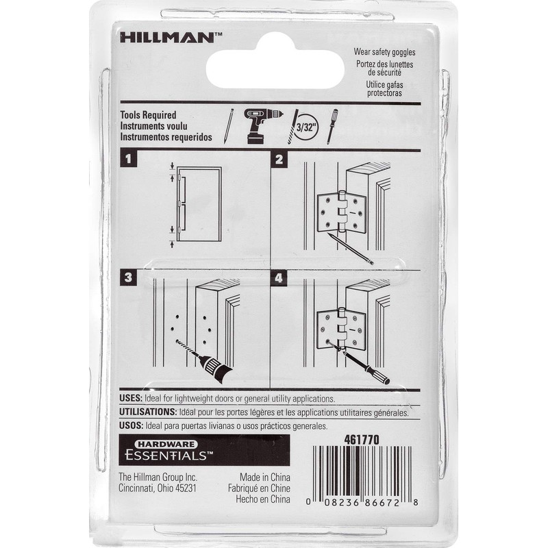 Hillman Hardware Essentials 851722 Light Narrow Door Hinges and Fixed