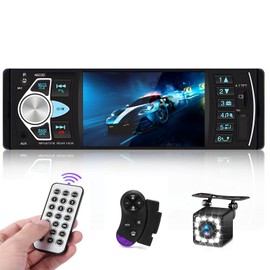 Hikity Car Radio Bluetooth Car Radio 1Din with 4.1 Inch TFT Digital Screen with Bluetooth Hands-Free Kit FM USB AUX TF SWC Reversing Camera