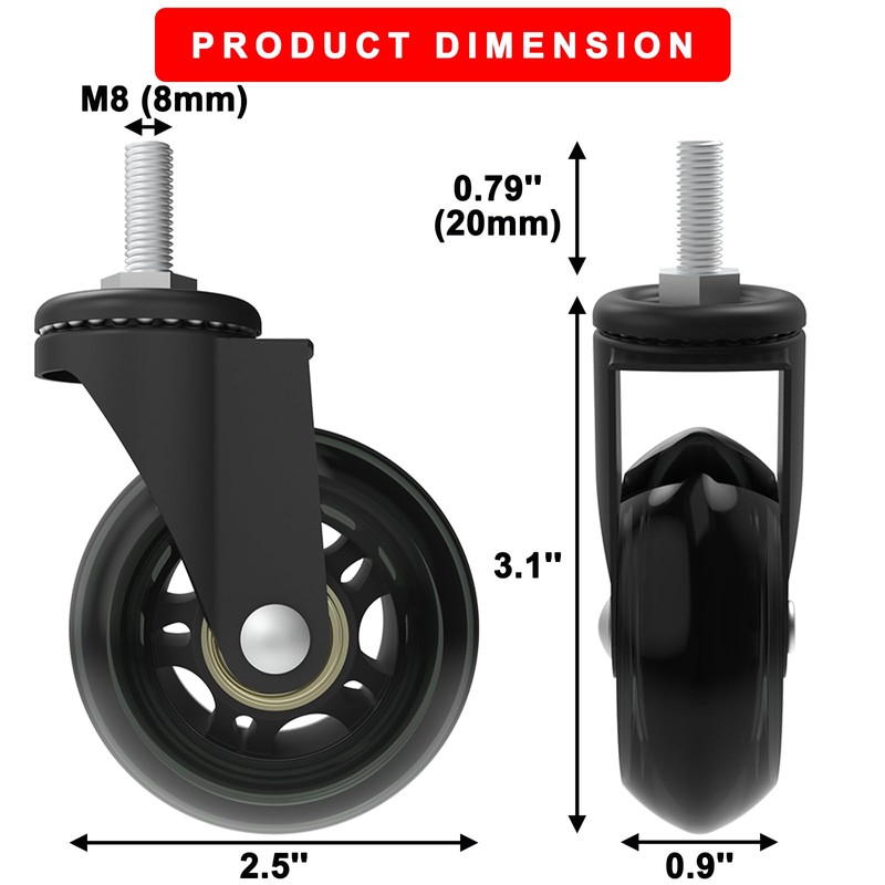 Creeper Caster Wheels Set of 6 Roller Blade Swivel Casters