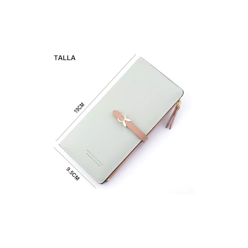 Cartera para Mujer de Piel, Delgada Largo Billetera de Doble,