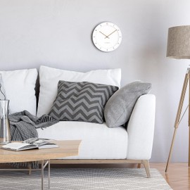 Cander Berlin MNU 2930 H Silent Wall Clock 30 cm Large without Ticking Noises Analogue Living Room Modern White Wooden Hands Vintage