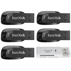 SanDisk 64GB (5 Pack) Ultra Shift USB 3.0 High Speed 100MB/s Flash Drive SDCZ410-064G Bundle with (1) GoRAM Card Reader (64GB, 5 Pack)