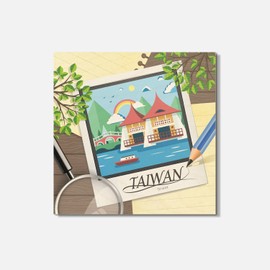 Unbranded Taiwan Illustration Travel 4'' X 4'' Square Wooden Coaster