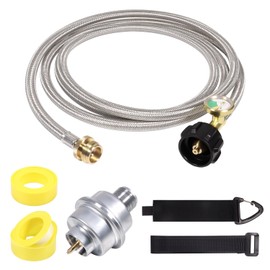 Propane Fuel Filter F273699 with 10FT Hose and Gauge with QCC1/Type1 Adapter for Mr Heater Buddy for Big Buddy, Stainless Braided Hose and Detachable Filter