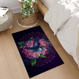 Plistiz Elegant Hummingbird Floral Indoor Door Mat, 17x29.5 Inch, Floor Area Rug for Entryway, Living Room, or Bathroom, Non-Slip Doormat, Nature-Themed Home Decor Rug Gifts