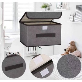AURMOO Pack of 4 Fabric Storage Boxes, Basket Storage with Lid, 8 L, Clothes Boxes, Storage, Stackable, Organiser Fabric with Lid, Foldable, Storage Box, Grey (255 x 190 x 160 mm)