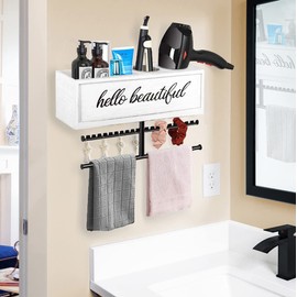 Rustic Hair Dryer Holder Wall Mounted,Hair Styling Tools & Accessories Organizer,Bathroom Supplies & hot Tools vanities Organizer Caddy ,for Storage Flat Iron,Blow Dryer,Curling Iron,Headbands,Towel