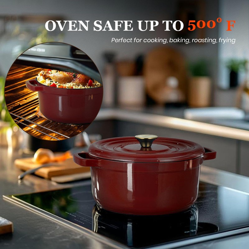 Overmont Enameled Cast Iron Dutch Oven - 5QT Pot with