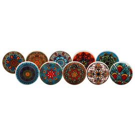 Craft Trade Knobs for Cabinets and Drawers Assorted Red Mandala Knobs Vintage Ceramic Door Knobs Mandala Kitchen Furniture Pull Handles Cabinets Cupboard for Wardrobe Home Interior Décor-Pack of 10
