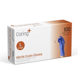 Caring Caring Nitrile Exam Gloves (100ct), Powder Free and Not Made with Natural Rubber Latex, Gloves for Medical Use, Cleaning, Food Prep and More, Large
