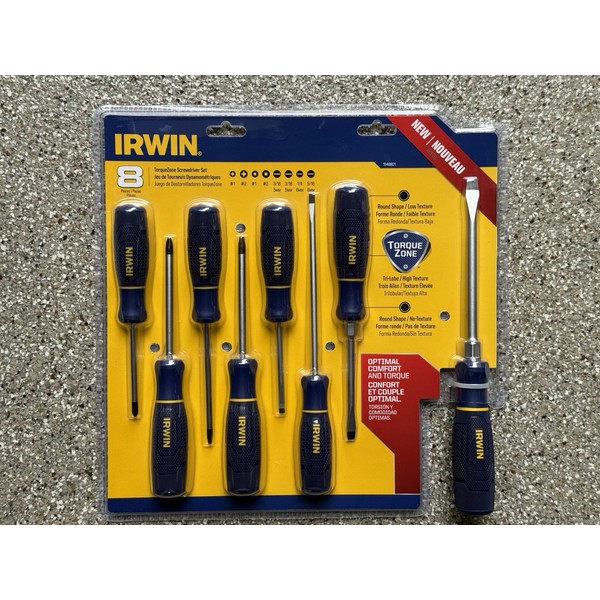 IRWIN NEW Irwin 8 Piece TorqueZone Comfort Handle Screwdriver Set