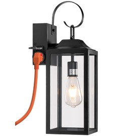 19" Outdoor Light Fixture with Outlet, Large Exterior Lighting Fixtures, Modern Outdoor Wall Light Black Outside Lights for House Wall Mount Waterproof Wall Sconce Lamp for Patio Front Door Garage