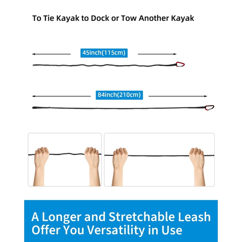 OCEANBROAD Kayak Paddle Leash with D-Ring Stretchable Bungee Strap Lanyard
