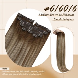 Sunny Hair Clip in Hair Extensions Human Hair Invisible Clip in Hair Extensions Real Human Hair Straight Hair Extensions for Women 20inch Medium Brown to Platinum Blonde Balayage