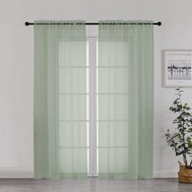 Chyhomenyc Sage Green Sheer Curtains 72 Inch Length 2 Panels, Light Filtering Airy Breathable Rod Pocket Voile Drapes for French Door Bedroom Living Room, Each 42x72 Inch
