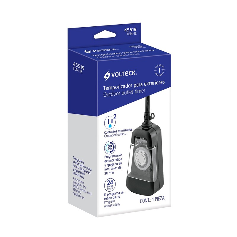 Volteck TEM-1E, Temporizador analógico para uso en exteriores 2 contactos