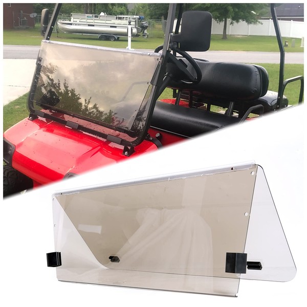ECOTRIC Tinted Windshield Compatible with 2000.5 to Current Club Car DS Golf Cart Smoke Style Windshield Approximate Dimensions 40"W X 36.5"H Fold Down