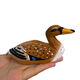 Mallard Duck Decor Wooden Animal Figurines Little Ducks Funny Desk Accessories Small Duck Statues Handmade Carving Decoys Ornament for Home Room Decor