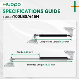 HUOPO 13 inch 100lb/445N Gas Shock Strut Spring Lift Support for RV Bed Storage Box Lid TV Cabinet Basement Door Boat Floor Cover Hatch Custom Window Black Struts Replacement Parts, Set of 2