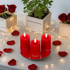 Simplelight Set of 6 Flameless Votive Candles with Timer, D 1.8”X H 3.1”, Battery Operated Realistic Black Wick Candles, Wedding, Party and Holiday Decoration (red)