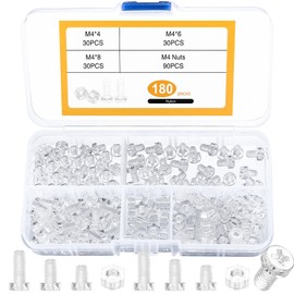 Pack of 180 M4 Screws Set, Acrylic Transparent Cylinder Screws Nuts Set, Flat Head Screws and Nuts Kit, Phillips Thread Screws Set, Machine Screws Assortment Set, Phillips Screws