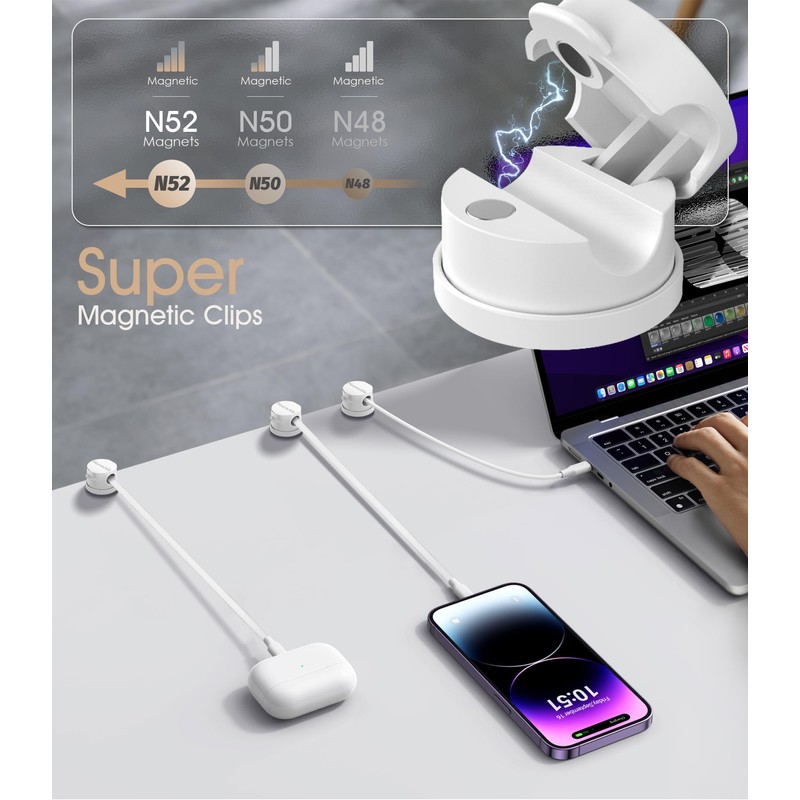 Nearockle Magnetic Cable Clips Upgraded Strong Magnetic Cord Holder (White,