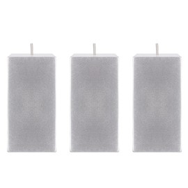 Mega Candles 3 pcs Unscented Solid Square Silver Pillar Candles, Hand Poured Premium Wax Candle 3 Inch x 6 Inch, Home Décor, Wedding Centerpieces, Birthdays, Celebrations, Party Events, Holidays