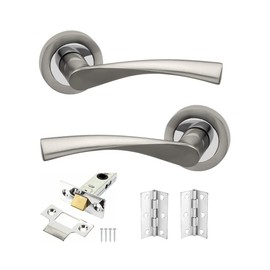 Infinity Decor Twisted Lever on Rose Door Handles Set - Latch & Hinges Pack in Dual Tone, for Internal and External Use
