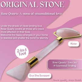 Crystals Galore 4U Rose Quartz Face Roller Gua Sha - Rose Quartz Gua Sha Skin Care Set Includes Pink Face Roller & Scraper Tool, Face Sponge, Scented Candle, & Crystal Oil Bottle