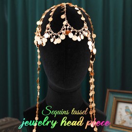 Fashband Gold Head Chain Sequin Tassel Headband Festival Costume Party Headpiece Hair Accessories for Women