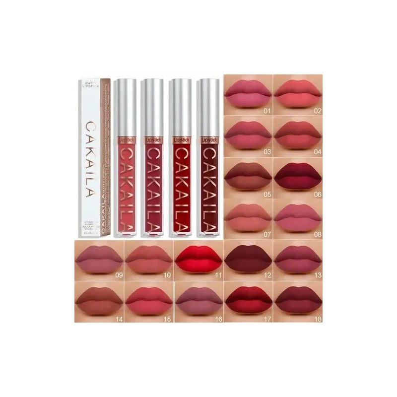 18 Lápiz Labial Láquido Cakaila Matte Lipstick Impermeable