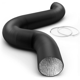 iPower 10 inch 25 feet Flex Air Aluminum Foil Ducting 4 Layer Protection Dryer Hose with Clamps, for HVAC Ventilation/Grow Tents/House Vent, Black