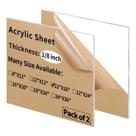 Gdhwxcl 12 x 16 inch Clear Acrylic Sheets 1/8 inch Thick - 2 Pack Transparent Plexiglass Plastic Cast Panels for DIY Craft Projects, Signs, Display Cases - Easy to Cut with Laser, Saw or Hand Tools