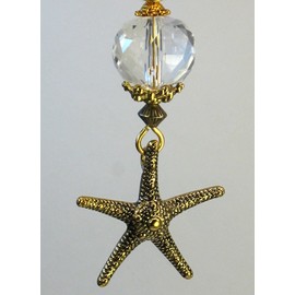 Raised Textured Golden Beach Starfish with Crystal Ocean Clear Faceted Glass Ceiling Fan Pull Chain
