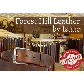 Two Prong, Heavy Duty, 1-1/2" Solid Leather Belt, Amish Made by Hand in Lancaster, PA (Distressed Brown, 56)