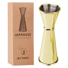Jettory Jigger - Japanese Jigger 1 oz / 2 oz with Measurements Inside - Cocktail Jigger - Jigger Made of Food Grade 304 Stainless Steel for Bartending - Bar Measuring Jigger (Gold)