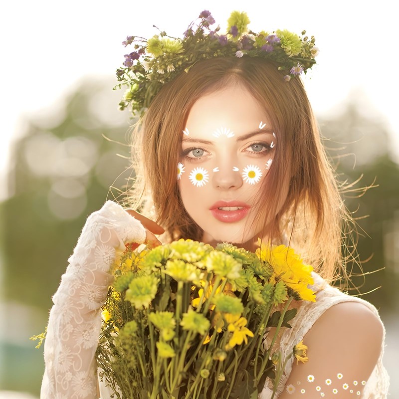 BOOMTOP 6 Temporary Tattoos Flowers Face Tattoos Sunflowers