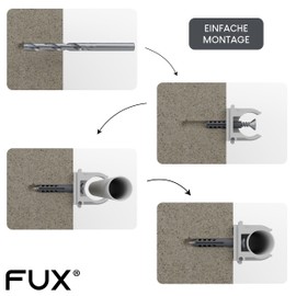 FUX Pack of 10 Pipe Clamps M16-M50, 16 mm - 50 mm Pipe Holder Pipe Clip Plastic for Isor Pipe, Rod Tube, Cable Empty Pipe Stackable and Suitable for Screwing (M40, 40 mm Light Grey)