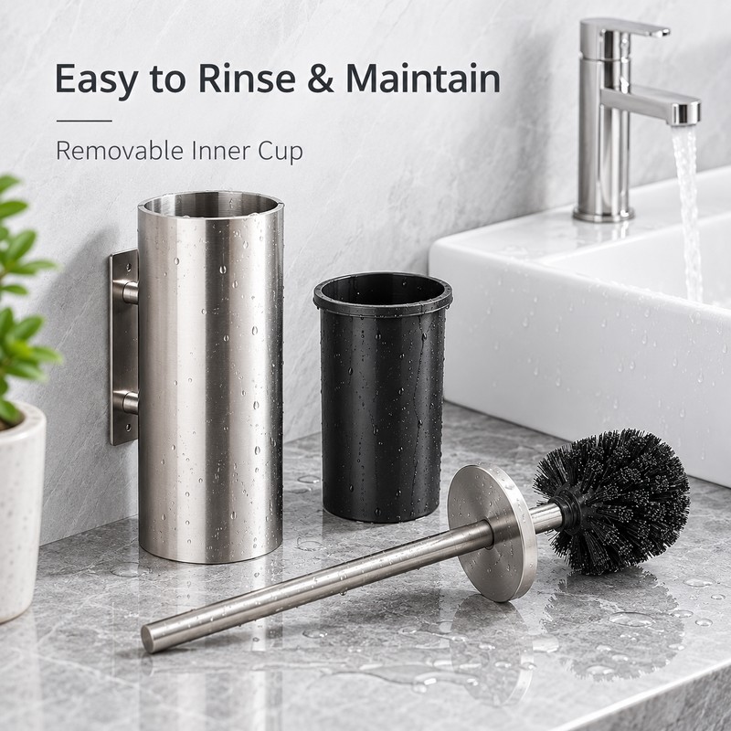 304 Stainless Steel Wall-Mounted Toilet Brush Set – No-Drill or