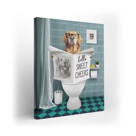 Kuphsod Golden Retriever Sitting in Toilet Canvas Wall Art Farmhouse Dog Print Painting Dog Picture Wall Decor For Bathroom Toilet Framed Ready To Hang 12x16 Inch