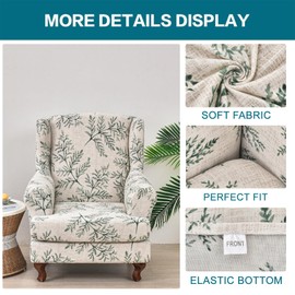 KRFOONN Stretch Wing Chair Slipcovers Printed 2 Piece Wingback Chair Covers Soft Spandex Wingback Armchair Slipcover Furniture Protector Chair Covers for Living Room Wingback Chair, T1