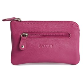 SADDLER Womens Luxurious Real Leather Zip Top Coin Purse with Double Key Rings Front Pocket | Designer Change Pouch |Gift Boxed - Magenta