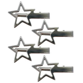 Hollow Star Cute Kawaii Y2K Silver Metal Star Hair Clips and Barrettes for Styling - 4Pcs Non-Slip Hair Accessories Gifts for Girls and Women