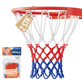 KadoKado Pack of 2 Basketball Net Replacement - Professional Basketball Nets for Standard Baskets, Weatherproof & Tear-Resistant, Anti-Whip & Secure Hold, for Outdoor Training (12 Eyelets, White/Red