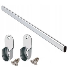 Wardrobe Hanging Rail 414mm Kit Pole Tube Bar Clothes Set Brackets Oval 30x15mm