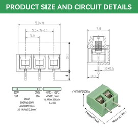 Agatige 50 Pcs PCB Screw Terminal Blocks, Regleta Conexion Terminales De Tornillo, Barreras Eléctricas Conexión Rápida De Cable, Conectores Electricos, Caja de Conector de Unión en Línea