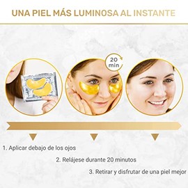 Parches para Ojos 24k Oro- 20 Pares Mascarillas de Colageno para Ojo, Contorno de Ojos Acido Hialuronico para Eliminar Ojeras, Bolsas y Arrugas en Los Ojo, Revitalice y Refresque Su Piel