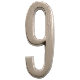 Distinctions by Hillman 843289 4-Inch Die Cast Self-Adhesive House Address Plaque, Brushed Nickel, Number 9