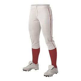 Alleson Ahtletic Women's Standard Fastpitch/Softball Pant with Belt Loops, White/Scarlet, Small